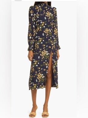 Reformation  8 Anthropologie Stevi dress Navy Floral Midi Skirt with Side Slit